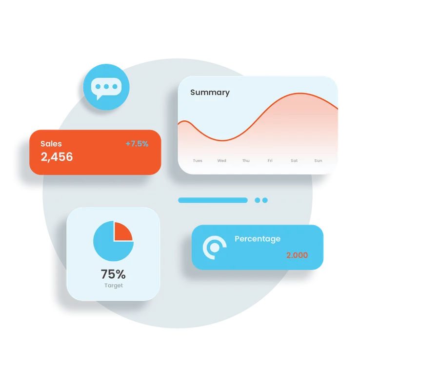 Business analytics dashboard with charts and statistics